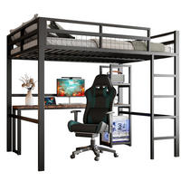 HOCHBETT mit Schreibtisch 140/200 cm in Schwarz – mit Regalen, Leiter und Rausfallschutz - Schwarz, Metall (140/200cm) - BEAOK