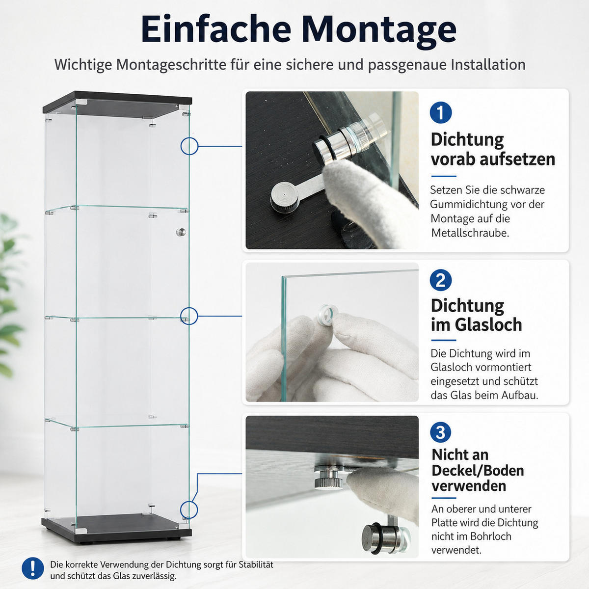 VITRINE,TRANSPARENT, 4-stufig, schwarzer Rahmen, staubdichte Glaswände ohne LED - Schwarz, Glas (42.5/164/36.5cm) - Joyfair