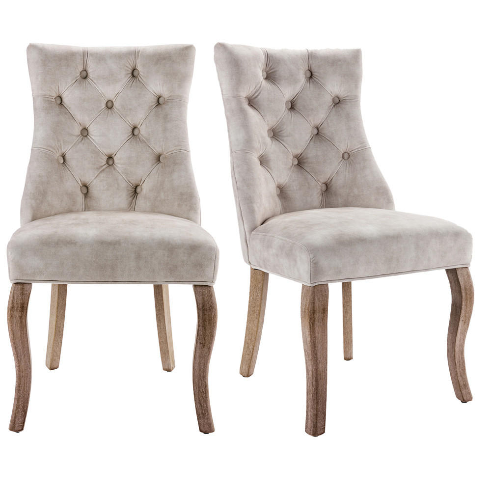 STUHL-SET 2 Stück in Hellbeige Samt - Beige, Holz/Fell (47/97/51cm) - KOMHTOM