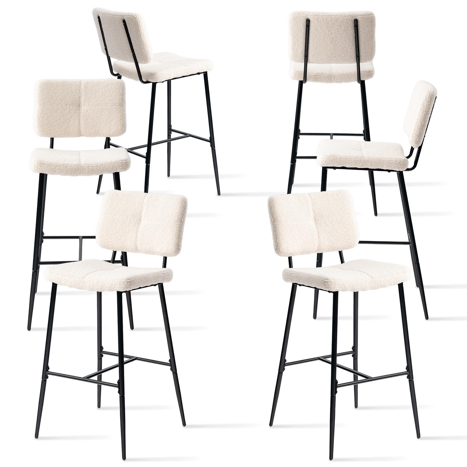 BARHOCKER 6er-Set in Eisen Bouclé-Stoff - Beige, Metall (46.5/104/53cm) - Meubles Cosy