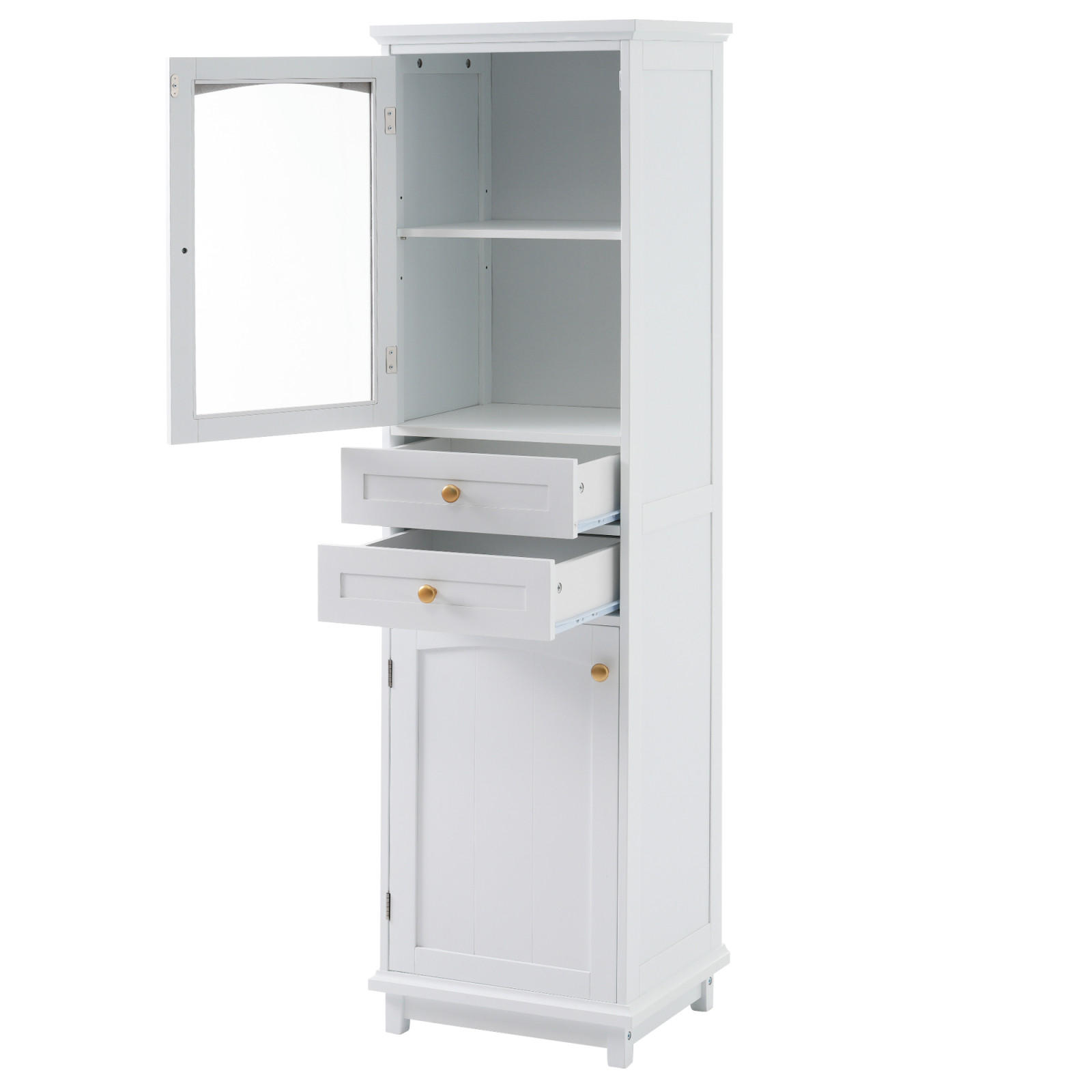 BADEZIMMERSCHRANK mit Glastüren, 2 Schränke, 2 Schubladen, verstellbare Einlegeböden, Weiß - Weiß, Holz (45/160/36cm) - PARAFTA HOME