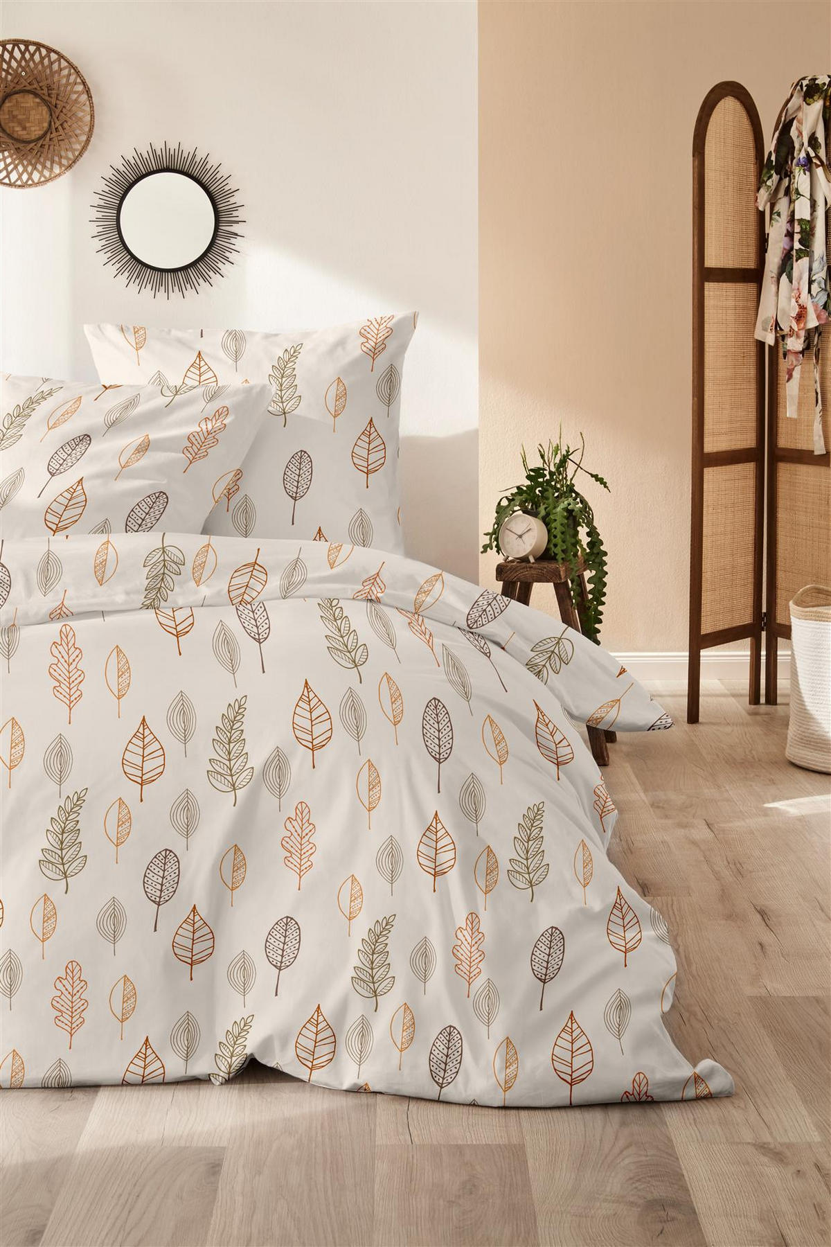 BIBER-BETTWÄSCHE 135x200 aus 100% Baumwolle - Winter Bettbezug Warm kuschelig - Floral Beige - Beige, Textil (135/200cm) - Carpe Sonno