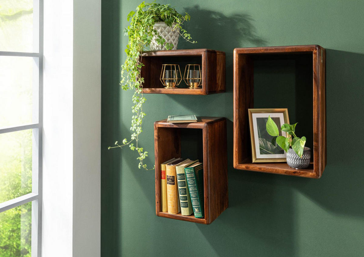 WANDREGAL Set Sheesham 45x20x30 walnuss gewachst TORONTO #242 - Walnussfarben, Holzwerkstoff (45/30/20cm) - Massivmoebel24