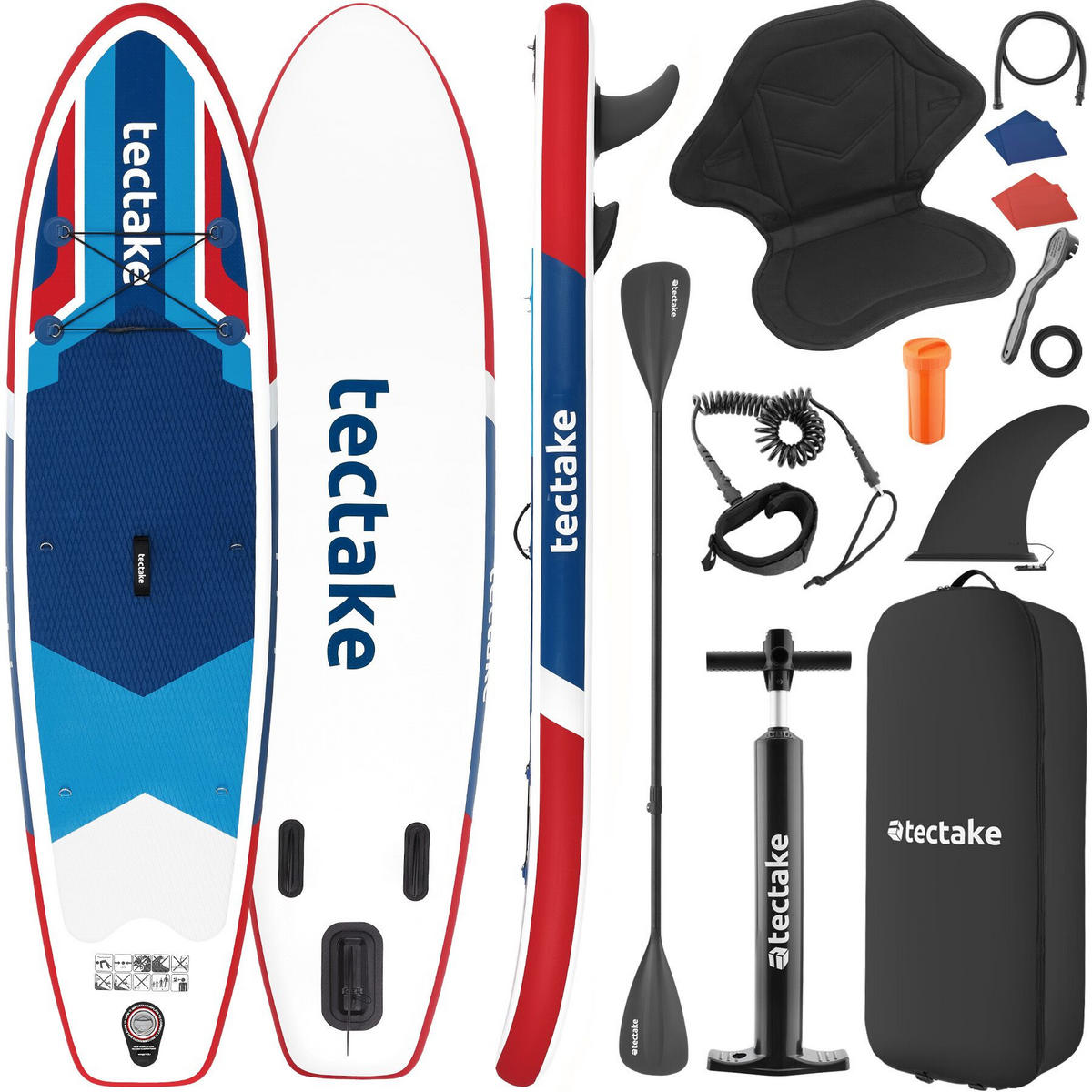 STAND-UP PADDLE BOARD , 288 x 77 x 22,5 cm, rot/blau - Rot, Kunststoff (288/77/0.23cm) - tectake