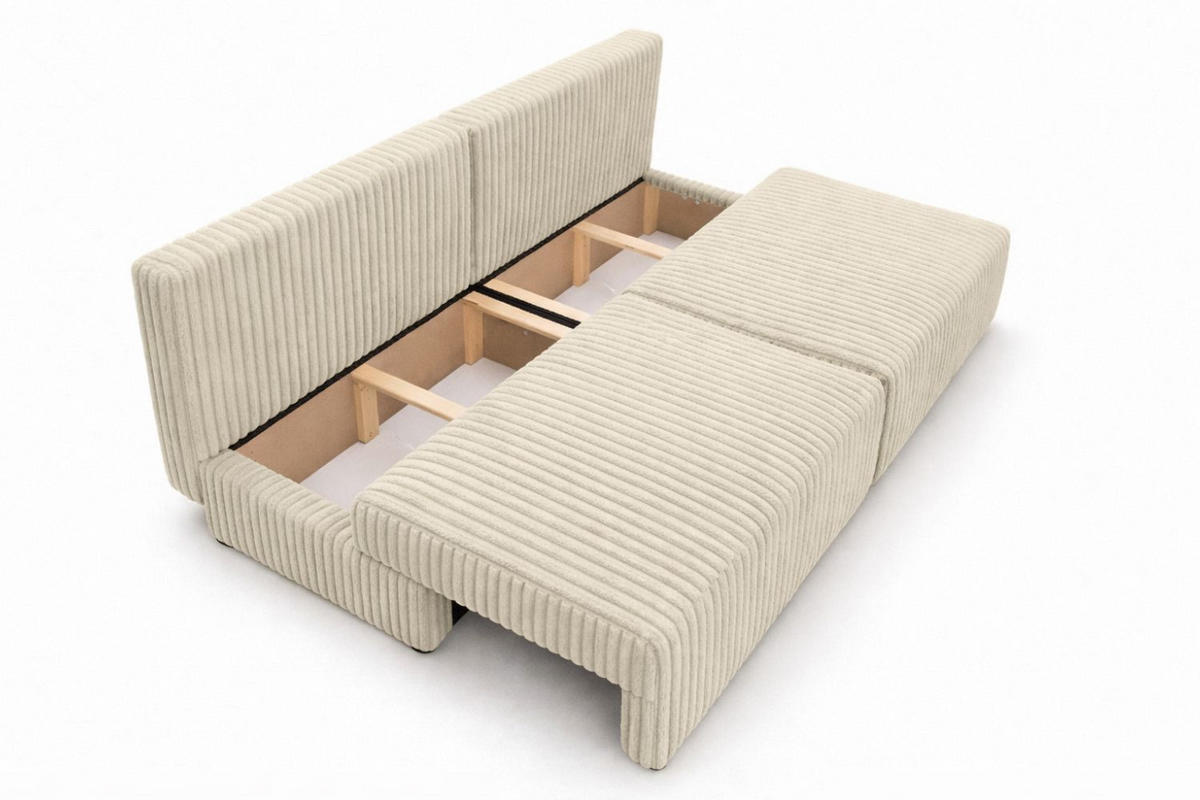 SOFA Mit Schlaffunktion Und Bettkasten, Cordstoff Tilia, Ecru, BEST MINI - Ecru, Holz (200/83/98cm) - Kaiser Möbel