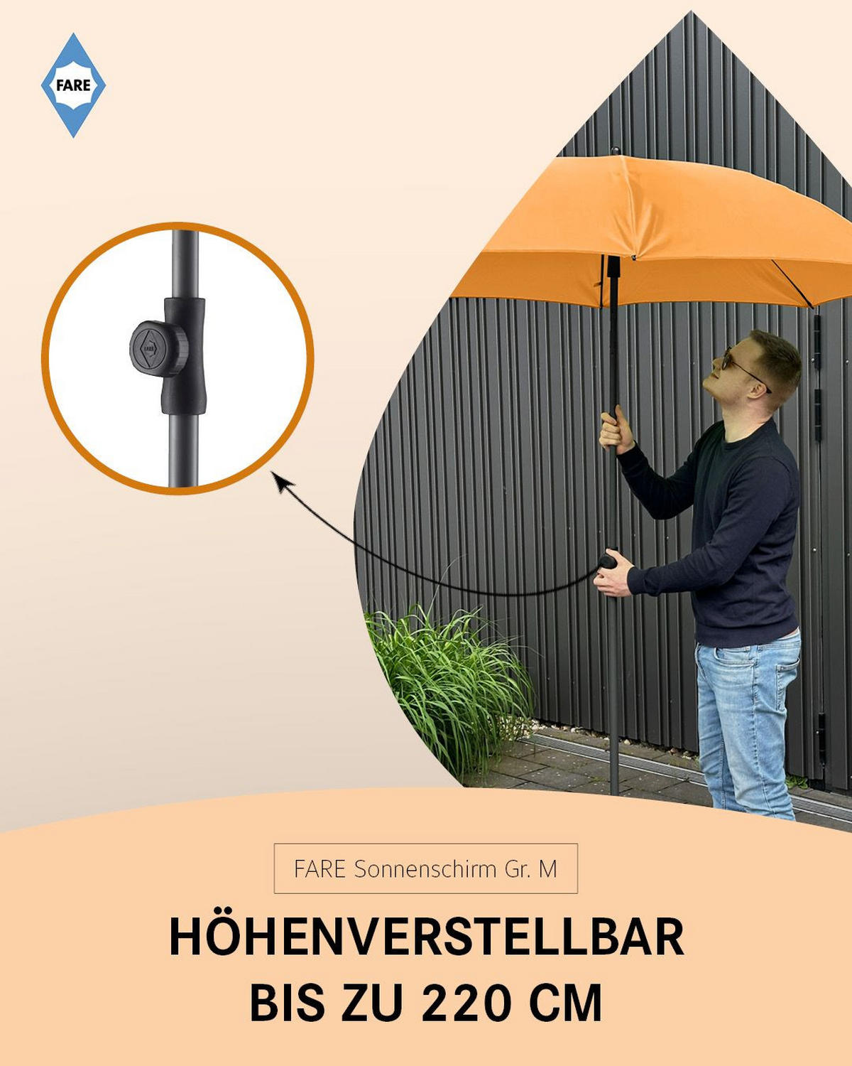 SONNENSCHIRM 180/180/126 cm - Orange, Kunststoff (180/180cm) - FARE