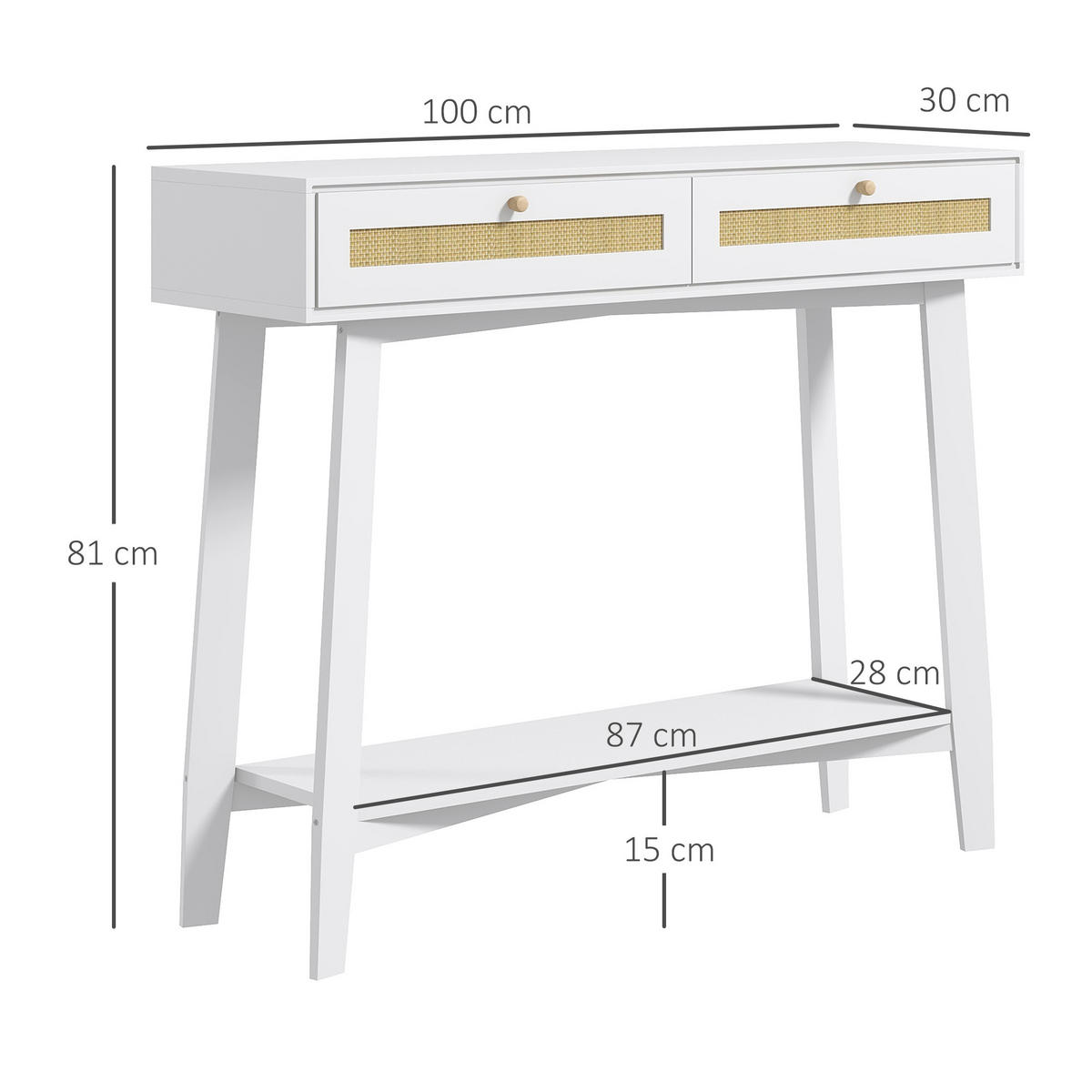 KONSOLENTISCH Weiß Melamin in Holzoptik 1 Stück - Weiß, Kunststoff (100/30/81cm) - GiPP
