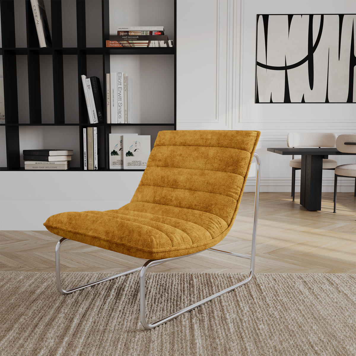 SESSEL Texturierter Samt Senf 67.5cm - Dunkelgelb, Textil (67.5/78.5/85cm) - Sia Home