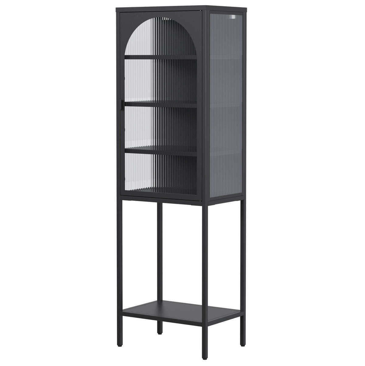 VITRINENSCHRANK aus Metall und Glas 50x35x160 cm Schwarz mit verstellbaren Einlegeböden und abschließbarer Tür - Schwarz, Glas (50/160/35cm) - Modfu