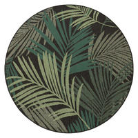 TEPPICH Outdoor Palmblättermuster Balkon, Terrasse schmutzabweisend Schwarz Rund 120D - Schwarz, Textil (120/120cm) - KADIMA DESIGN