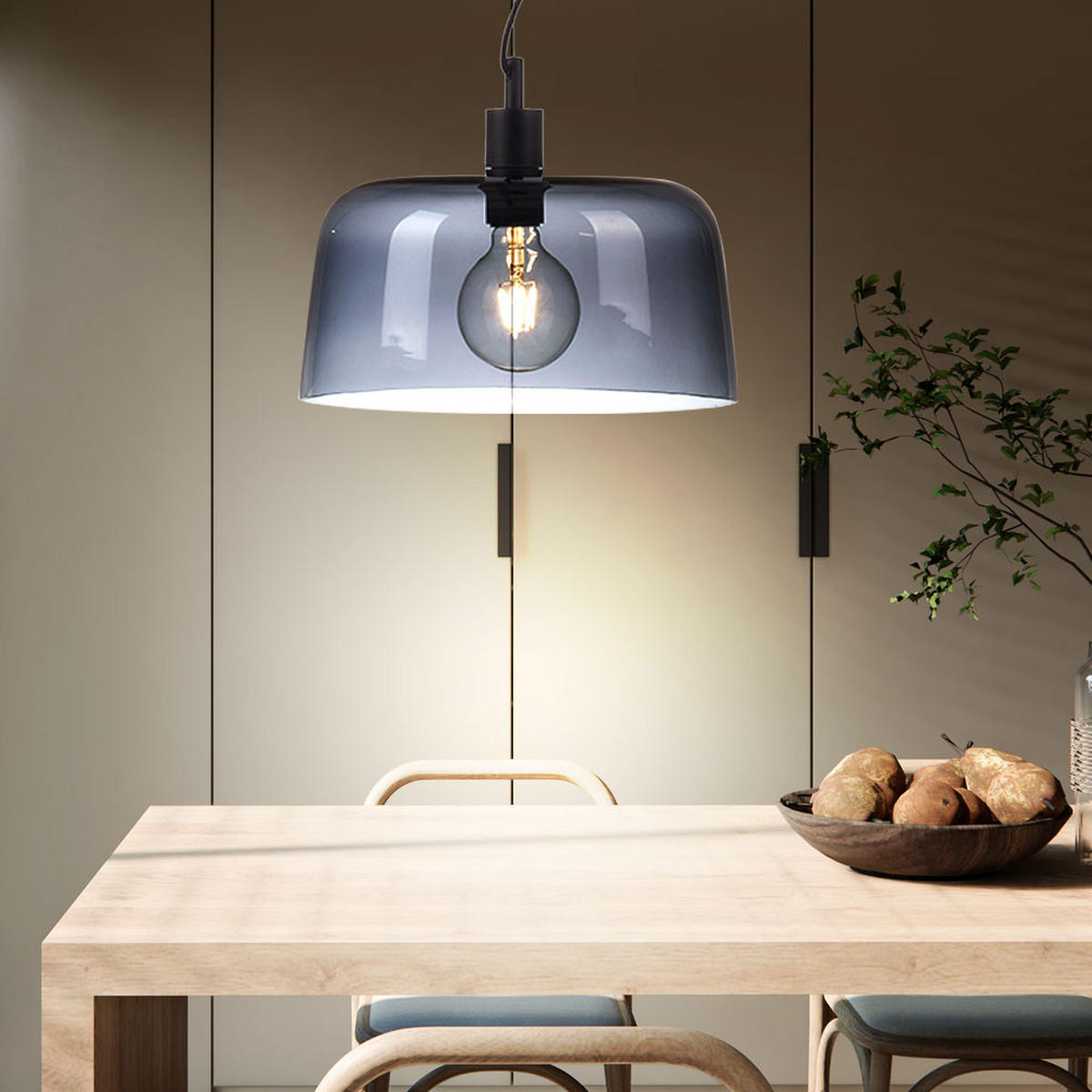 HÄNGELEUCHTE Glas Rauch Schwarz Höhenverstellbar - Schwarz, Glas (34/34/150cm)