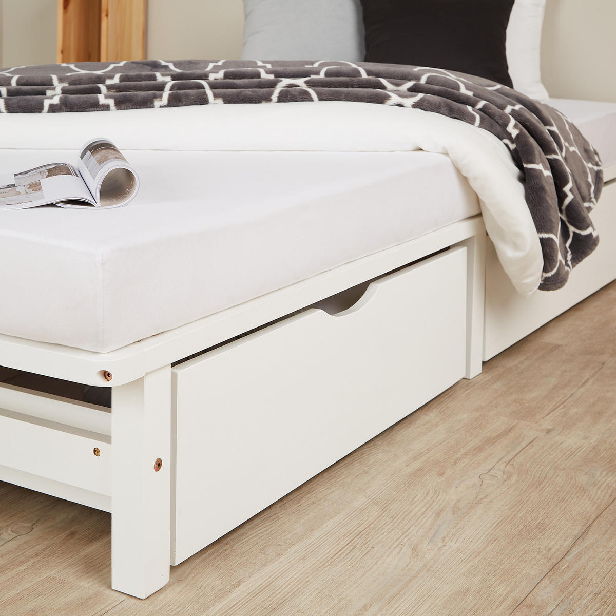 HOLZBETT mit Stauraum 90/200 cm weiß - Weiß, Holz (90/200cm) - Homestyle4u