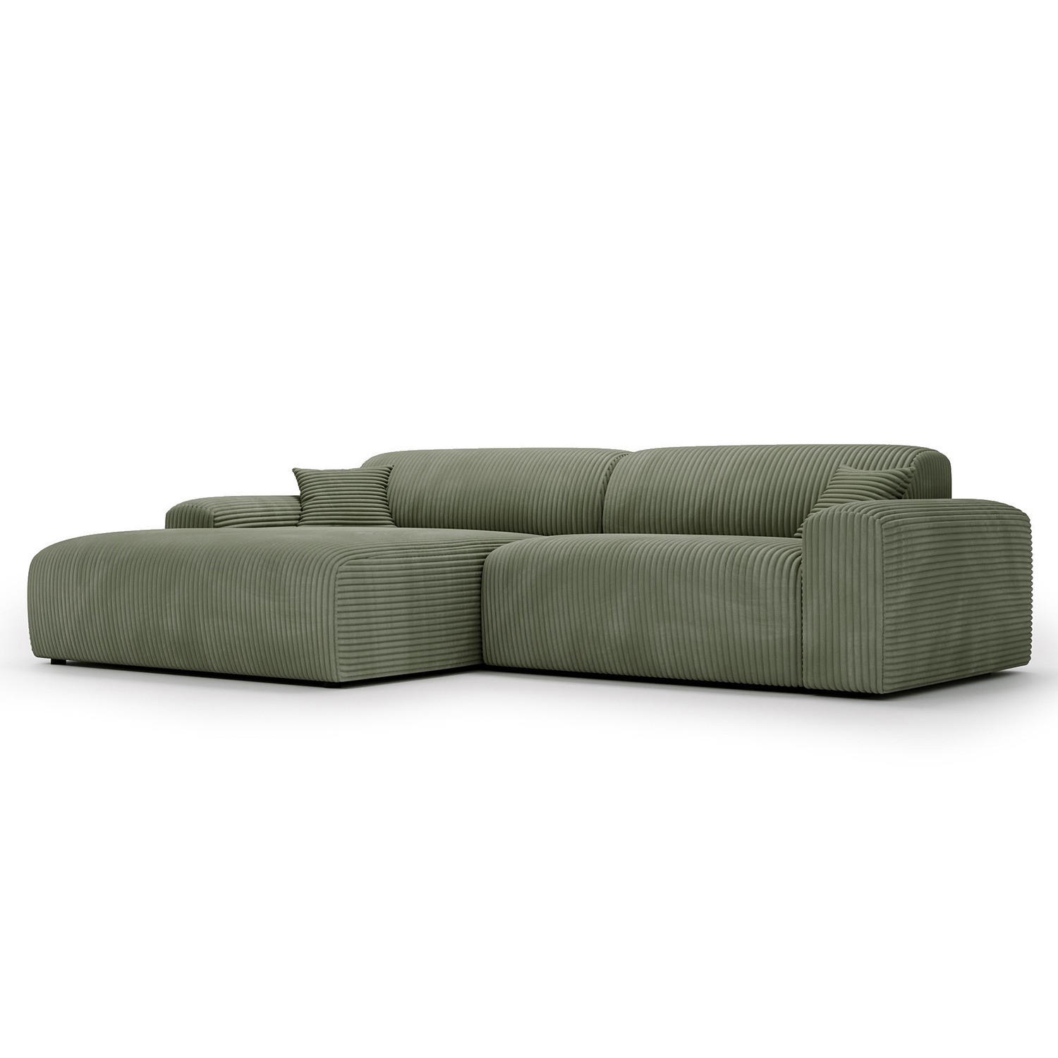 ECKSOFA mit Longchair - Cord - Schwarz/Grün, Kunststoff/Textil (284/178cm) - home24