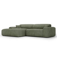 ECKSOFA mit Longchair - Cord - Schwarz/Grün, Kunststoff/Textil (284/178cm) - home24