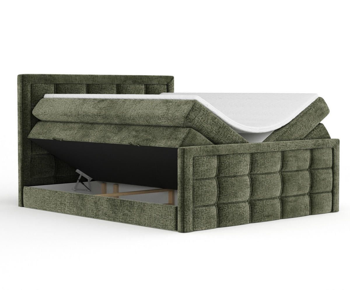 BOXSPRINGBETT Ambrosia Olivenfarbe 140/200 cm - Schwarz/Olivgrün, Holz/Holzwerkstoff (140/200cm) - Maison de Reve