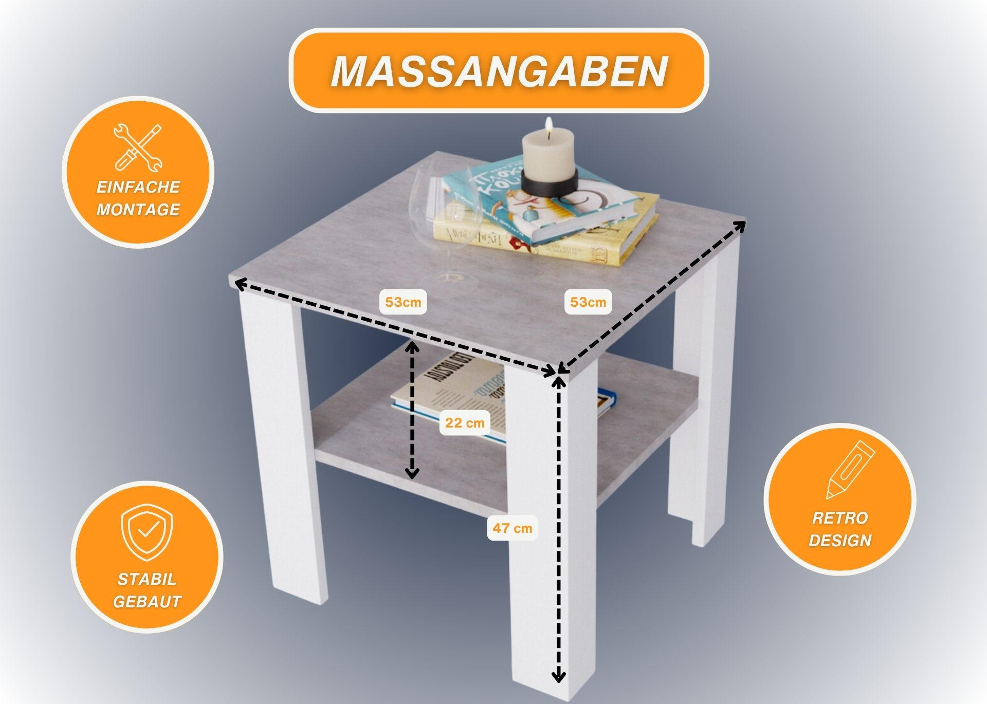 COUCHTISCH Lara53 53/47/53 - Weiß/Grau, Holzwerkstoff (53/53/47cm) - RAUMHIRSCH FURNITURE