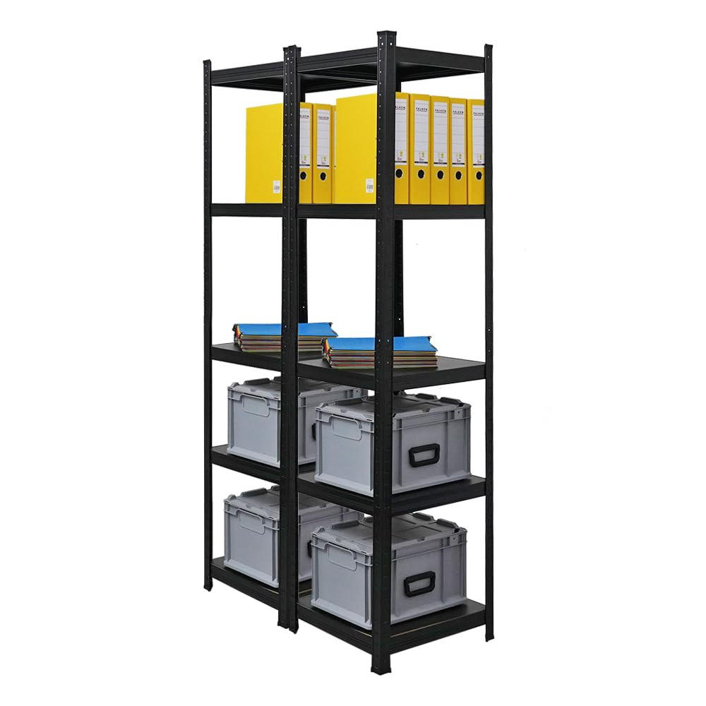 WOHNREGAL Ragnar 2er-Set mit 2x 180x45x45 cm Fachlast 100 kg Matt Schwarz - Schwarz, Metall (90/180/45cm) - PROREGAL