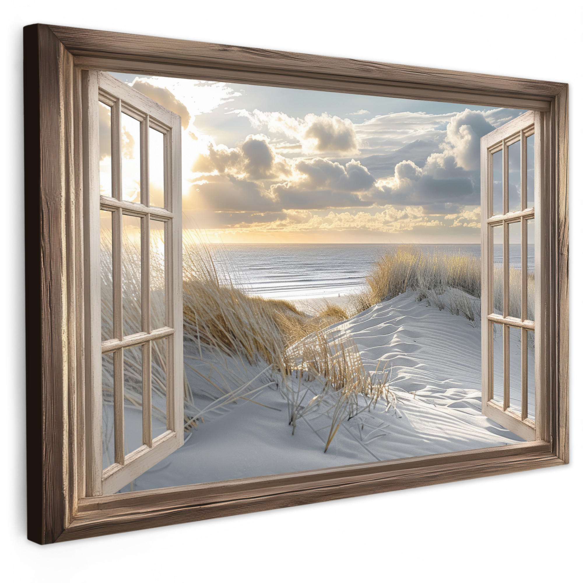 LEINWANDBILD Ausblick - Strand - Dünen - Meer - Natur Groß 140x90 cm - Sandfarben, Textil (140/90cm) - MuchoWow