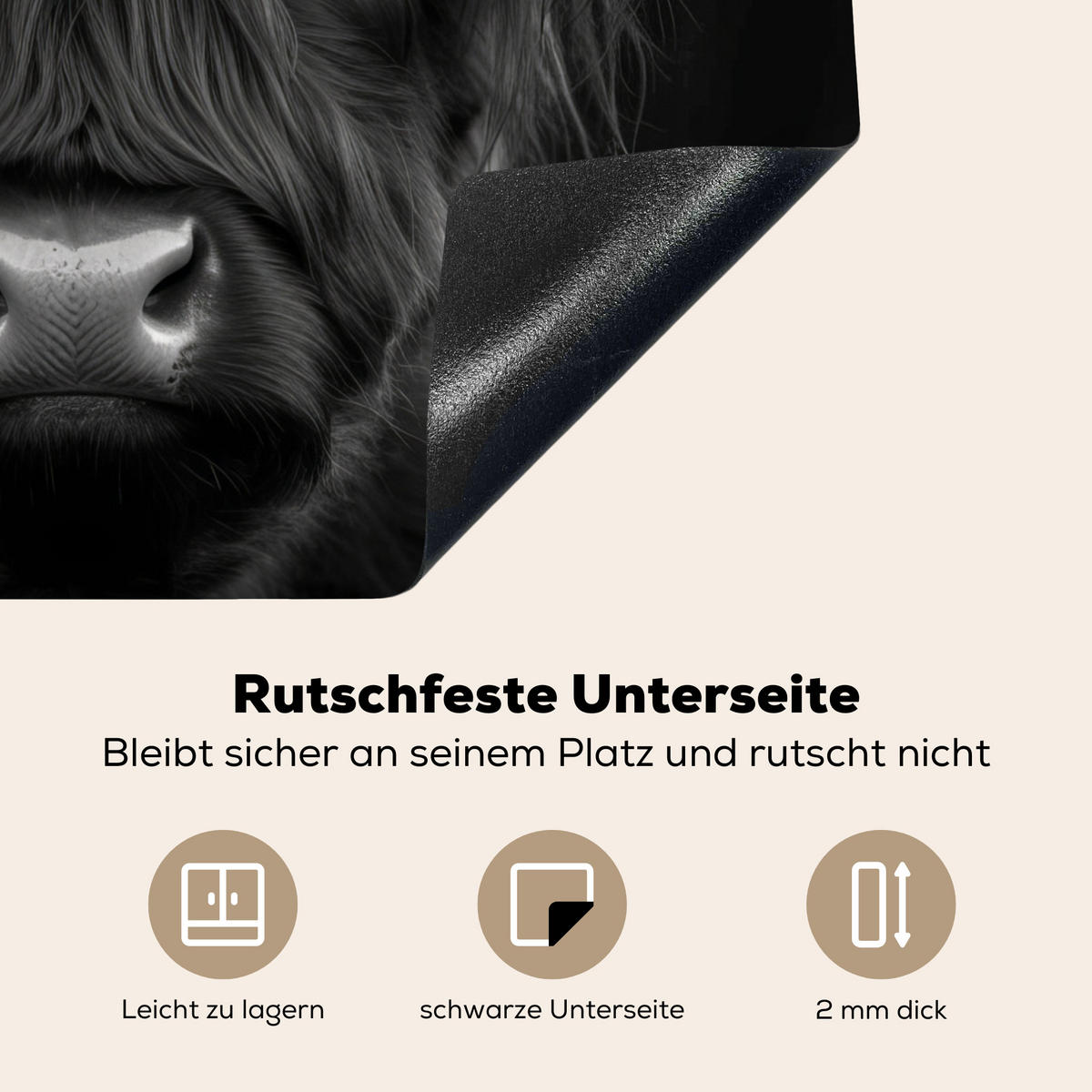 HERDABDECKPLATTE Scottish Highlander - Schwarz - Kalb - Kuh Herdabdeckung Induktionsfeld 60x52 cm - Schwarz, Kunststoff (60/52/0.2cm) - MuchoWow
