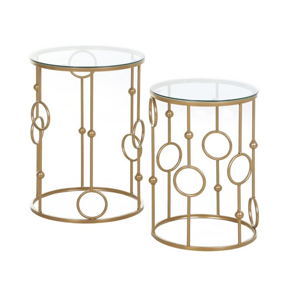 BEISTELLTISCH-SET 41/41/57 cm gold im Nesting-Design mit Glasplatte aus Metall - Goldfarben, Metall (41/41/57cm) - OKWISH