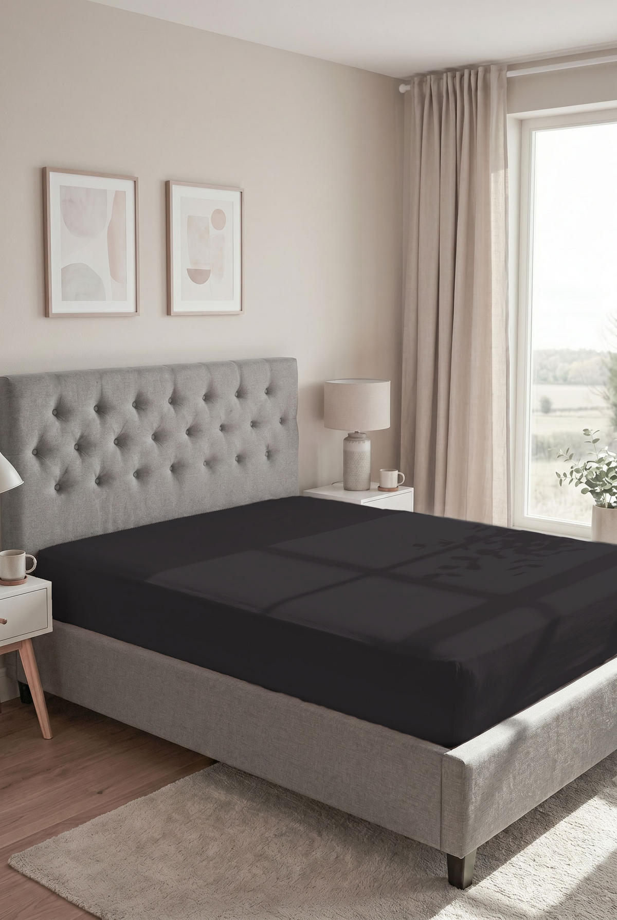 SPANNBETTTUCH Premium Frottee schwarz, 180x200 cm - 200x200 cm - Schwarz, Textil (200/200cm) - biberna