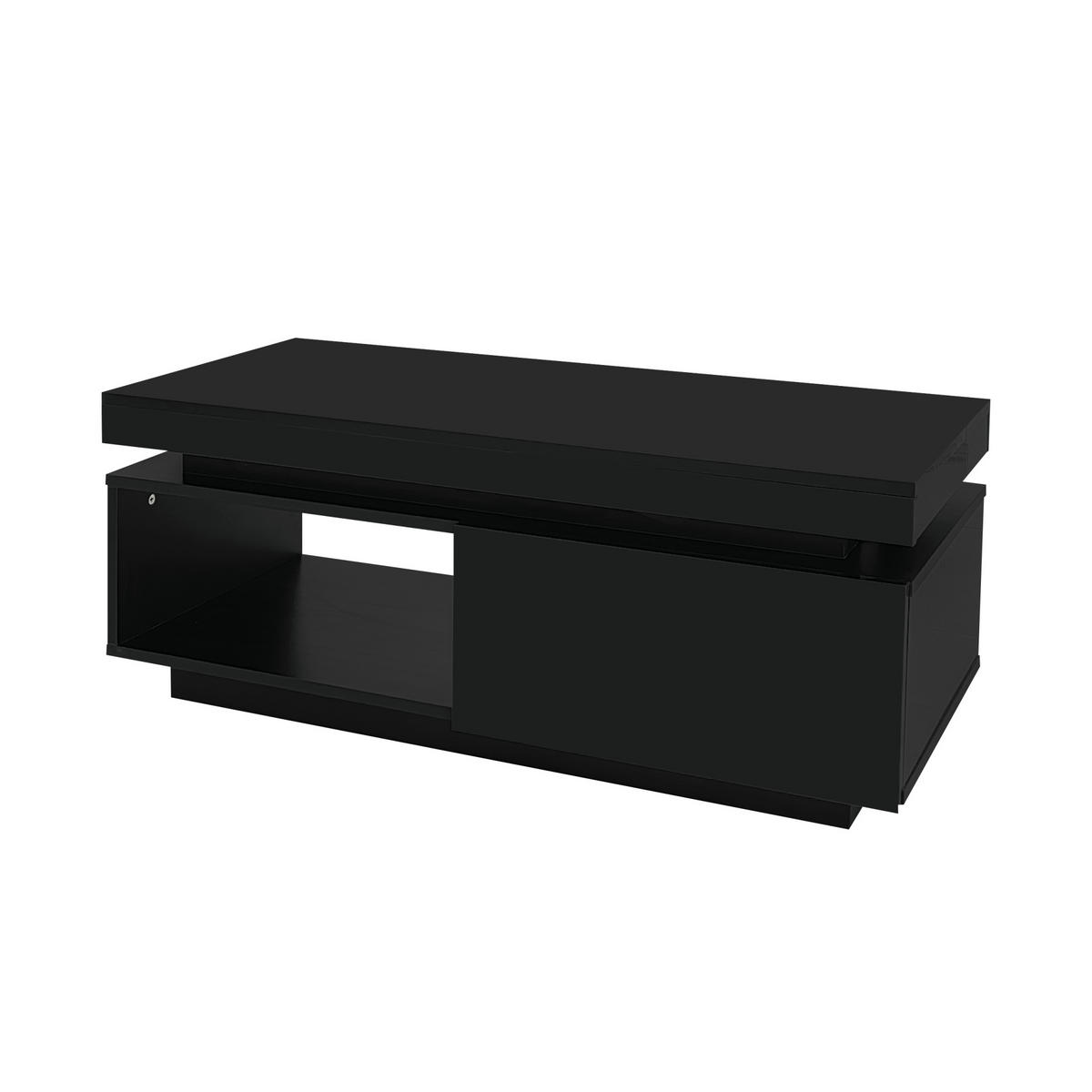 COUCHTISCH 100/50/40,3 cm in Schwarz mit LED-Beleuchtung und Schublade - Schwarz, Holzwerkstoff (100/50/40cm) - Flora Grace
