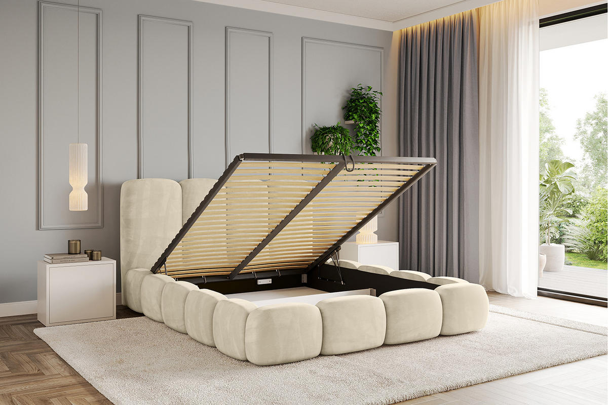 POLSTERBETT mit Bettkasten und Lattenrost, Boxbett ohne Matratze - KALA 180x200 Beige - Ecru, Holzwerkstoff/Textil (180/200cm) - ALTDECOR