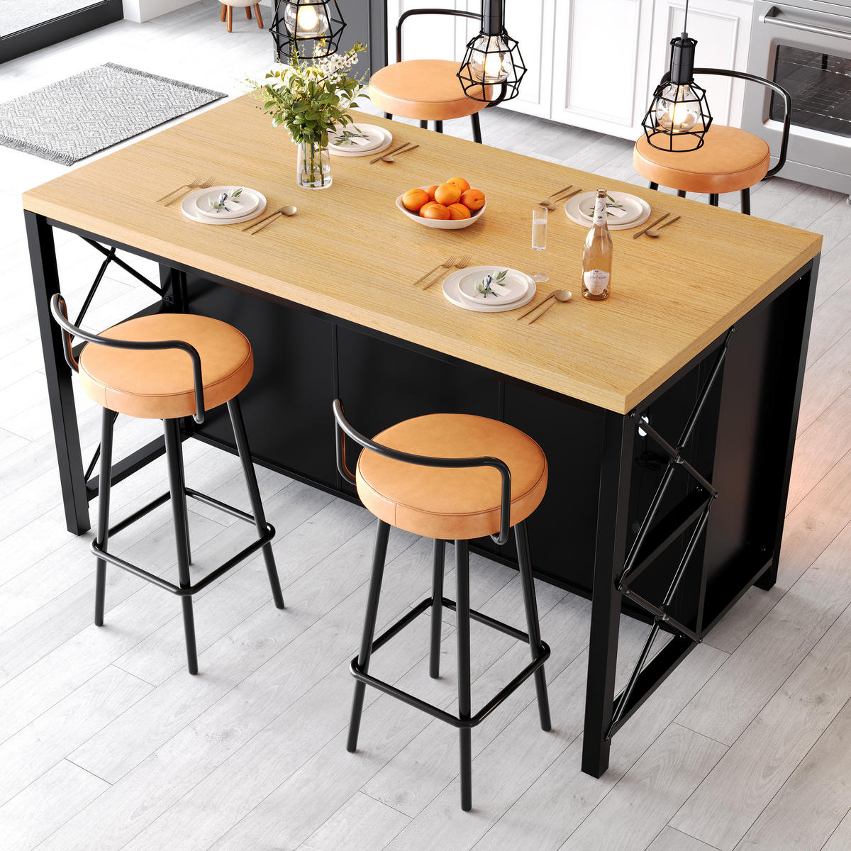 KÜCHENINSEL 150/80/90 cm Schwarz mit 3 Schubladen, 3 Glastüren und Verstellbare Füße - Schwarz, Holz/Holzwerkstoff (150/90/80cm) - Oxeza