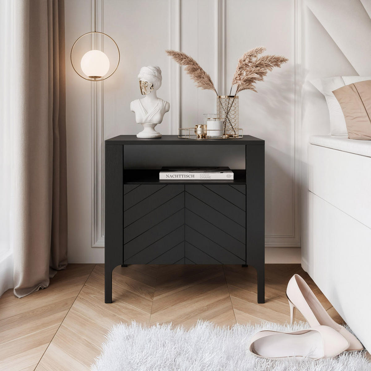 NACHTSCHRANK LORIEN 54/40/57 cm Schwarz - Schwarz, Holzwerkstoff/Metall (54/57.1/40.6cm) - Idohome