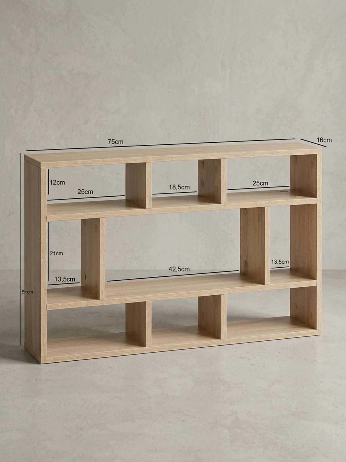 WANDREGAL MAGRA Spanplatte 9 Fächer Modern, Beige 75x16x51 cm - Beige, Holz (75/51/16cm) - KADIMA DESIGN