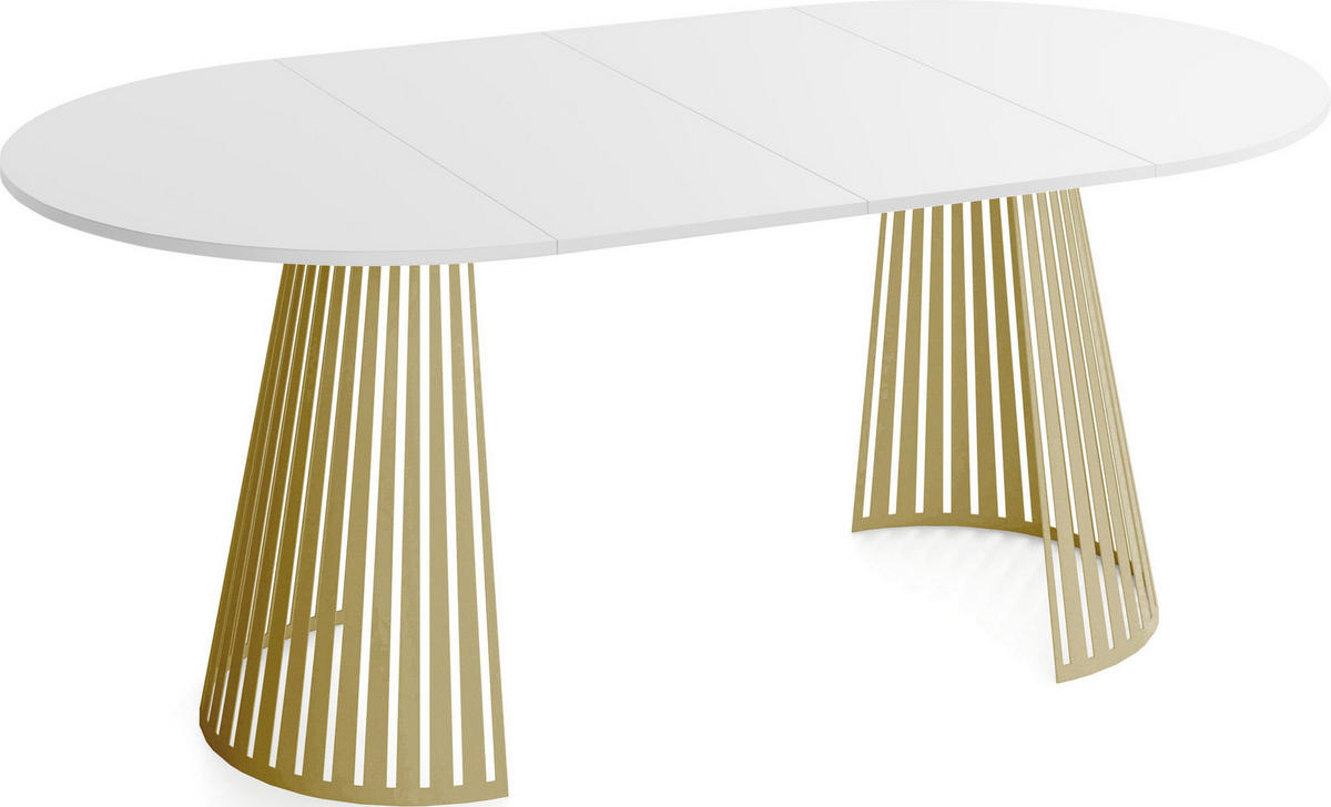 ESSTISCH Naro rund ausziehbar mit Goldenem Lamellen-Metallgestell, Weiß 100-180/100/76 cm - Goldfarben/Weiß, Holzwerkstoff/Metall (100/176/76cm) - WFL GROUP