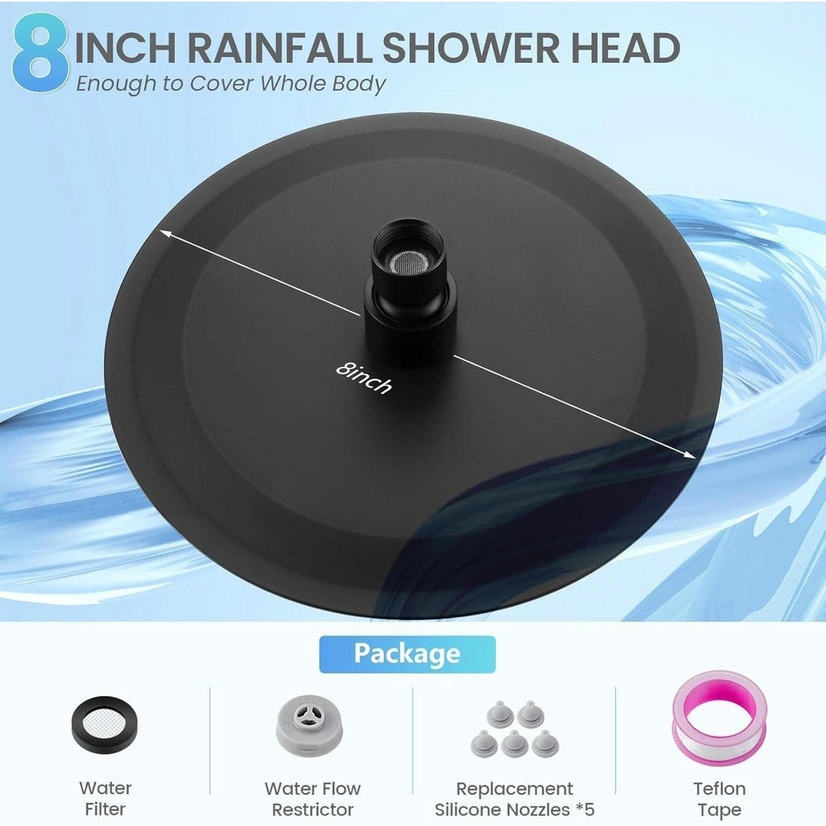 REGENDUSCHE 20 cm mattschwarz Edelstahl 304 Wassersparend - Schwarz, Metall (20.3/12.7/20.3cm)