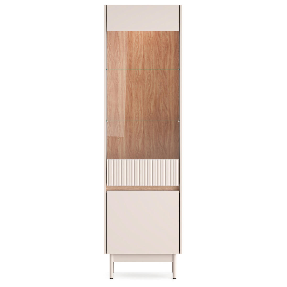 VITRINENSCHRÄNK NALIA, Vitrine, Creme/Eiche - Eichefarben/Creme, Glas/Holzwerkstoff (55/193/40cm) - KONSIMO®