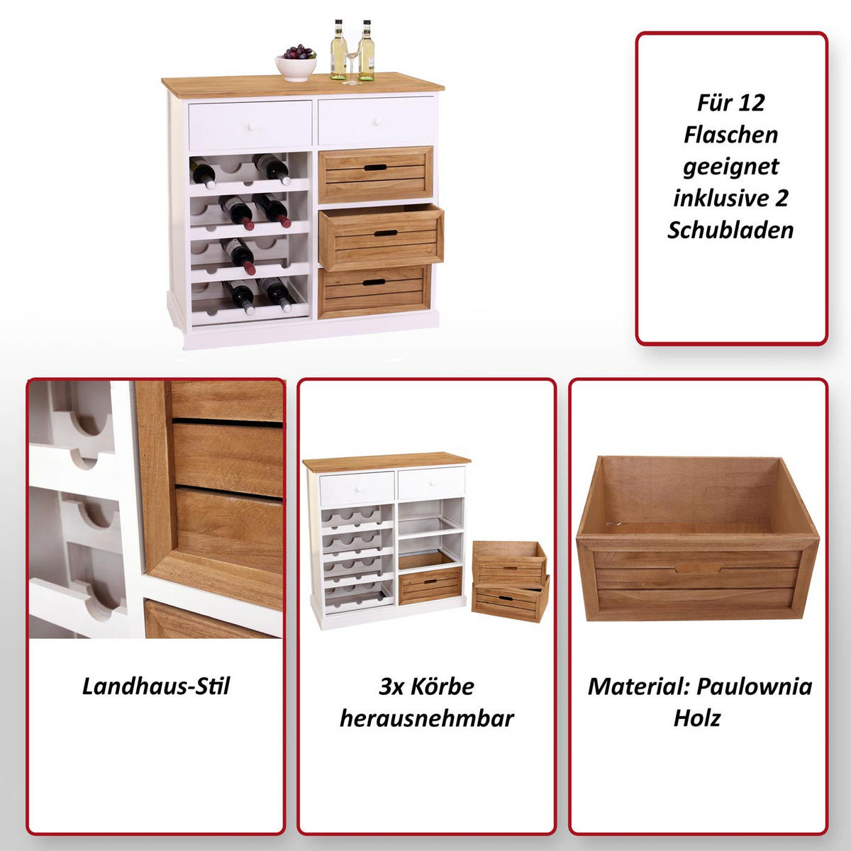 WEINREGAL MIT SCHUBLADEN Weiß, Braun - Weiß/Braun, Holz (87/86/37cm) - MCW