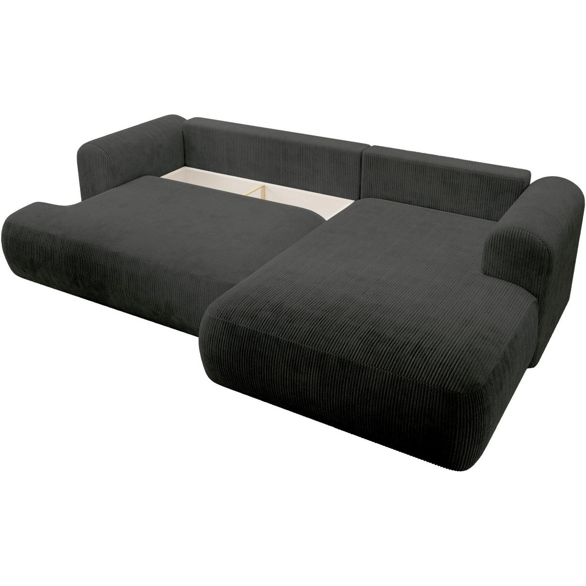 ECKSOFA Ovo Cord mit Cordbezug Dunkelgrau, rechts - Dunkelgrau/Schwarz, Textil (165/260cm) - Selsey