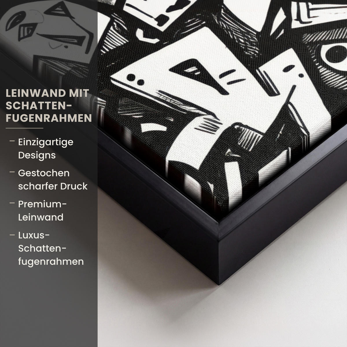 LEINWAND Bilder mit Rahmen - Formen - Buchstaben - Graffiti - Schwarz - 70x100 - Schwarz, Textil (70/100cm) - MuchoWow