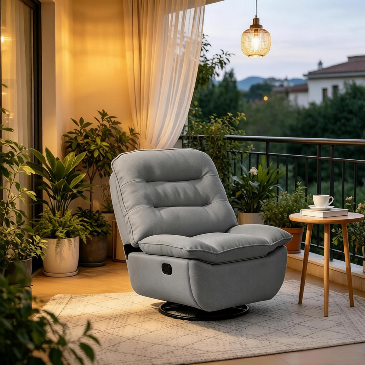 RELAXSESSEL 360° drehbar mit Fußstütze und Stauraum, DE-42187, Dunkelgrau - Dunkelgrau, Metall (49.5/106/95cm) - ComfortXL
