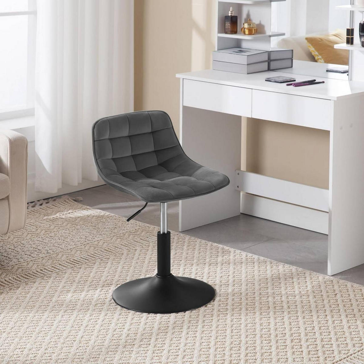 BARHOCKER Mehrzweck 360° Schwenken Samt, Dunkelgrau - Dunkelgrau/Schwarz, Textil/Metall (42.5/72/45cm) - Woltu