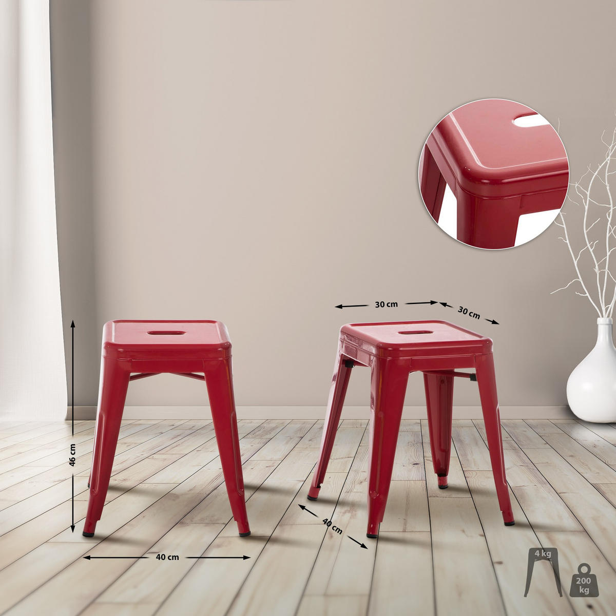 SITZHOCKER Arvida rot - Rot, Metall (40/46/40cm) - TPFLiving