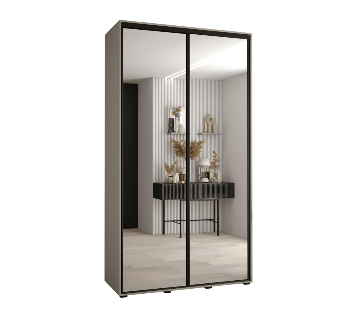 SCHWEBETÜRENSCHRANK 235,2/140/45 2-türig - Kaschmir/Schwarz, Holz/Metall (140/235.2/45cm) - MÖBEL KRYSPOL