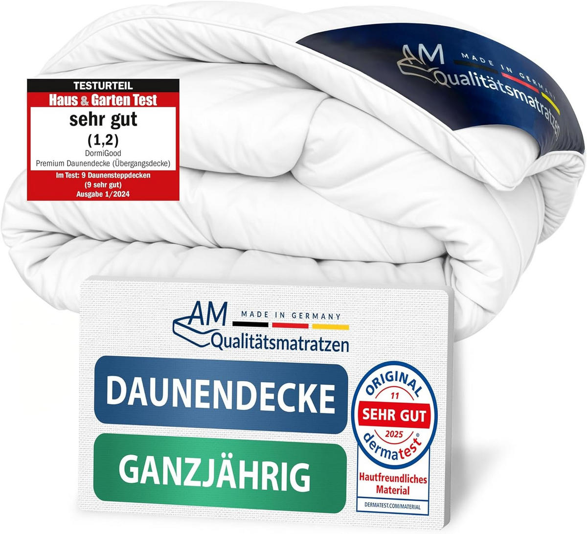 BETTDECKE DAUNEN Ganzjahres Made in Germany aus 100 % Daunen 135x200cm - Weiß, Textil (135/200cm) - AM Qualitätsmatratzen