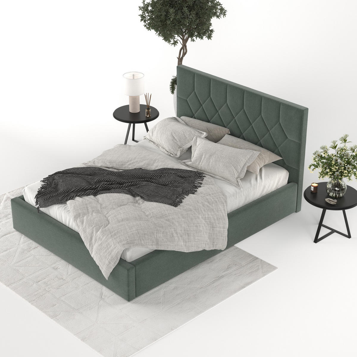 POLSTERBETT Brisa 140/200 cm Grün im Asti Stoff - Schwarz/Naturfarben, Holz/Holzwerkstoff (140/200cm) - AltaBeds