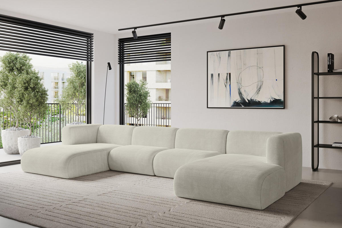 WOHNLANDSCHAFT MIRA-U2 408x179x70 Creme Cord - Ecru/Creme, Holzwerkstoff/Kunststoff (408/70/179cm) - ALTDECOR