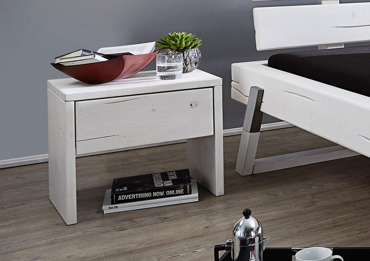 NACHTTISCH Fichte 50x33x45 weiß lackiert VANCOUVER #700 - Weiß, Holz (50/45/33cm) - Massivmoebel24