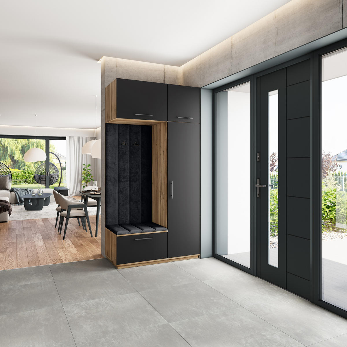 GARDEROBENSCHRANK REMA 120/240/60 cm Modern Eiche Wotan - Eiche Wotan/Schwarz, Holzwerkstoff (120/240/60cm) - MASSENO