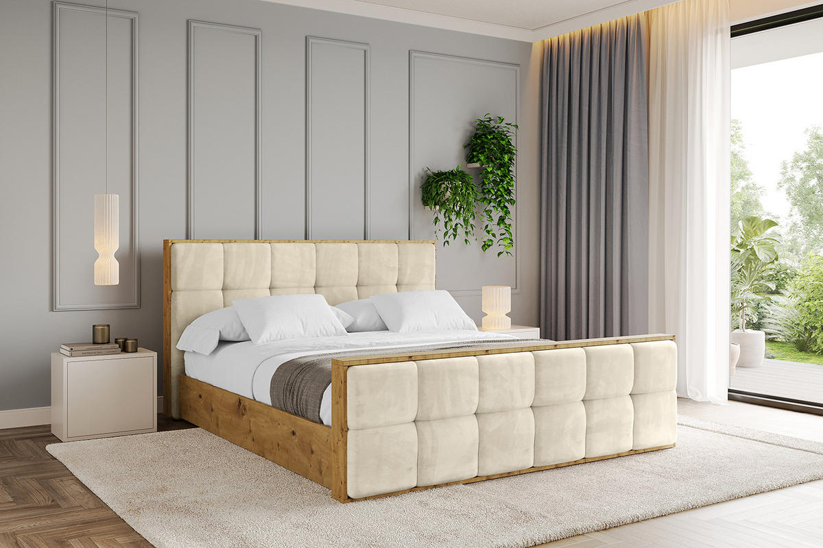 POLSTERBETT mit Bettkasten, Fußteil und Lattenrost, Boxbett ohne Matratze - ENZO7-Z 160x200 Beige - Ecru, Holzwerkstoff/Textil (160/200cm) - ALTDECOR