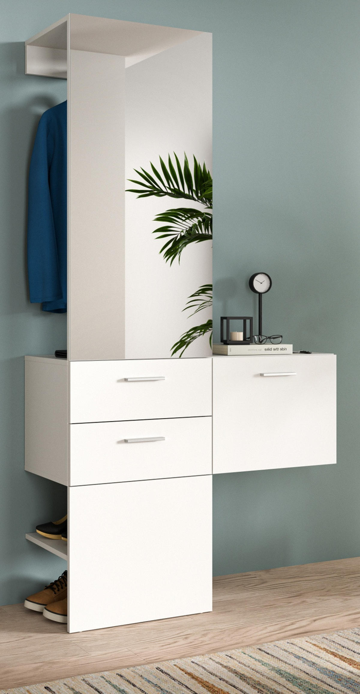 GARDEROBE Set weiß 104 x 190 cm, Komplettset 2-teilig mit Spiegel - Silberfarben/Weiß, Glas/Holzwerkstoff (104/190/36cm) - Inn.Furn