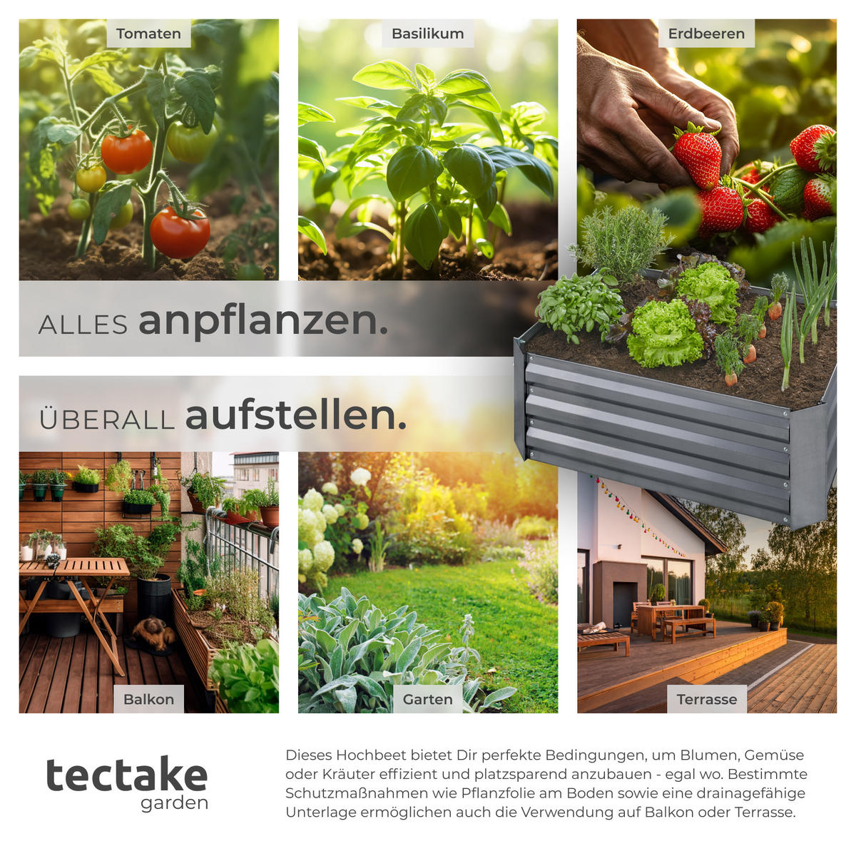 HOCHBEET Valeriana,80 x 60 x 30 cm,grau - Grau, Metall (60/30/80cm) - tectake