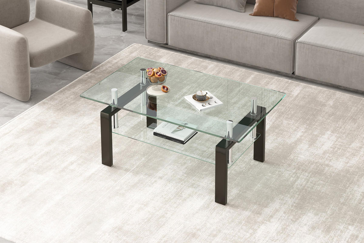COUCHTISCH DE-37406 rechteckig mit zweistufigem Glas Transparent - Transparent, Metall (100/60/44cm) - ComfortXL