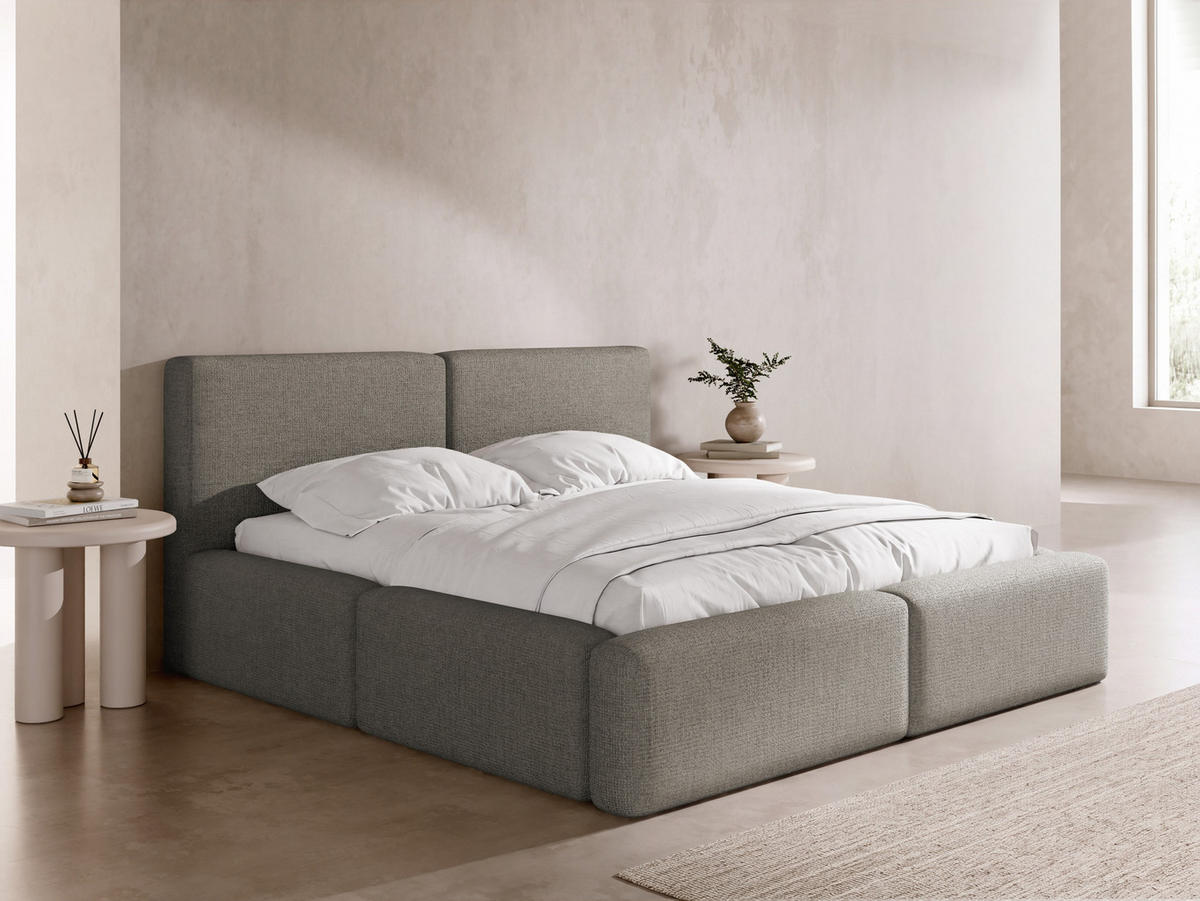 POLSTERBETT Duo mit Bettkasten, Lattenrost & gepolsterten Füßen in Taupe Chenille 140x200 cm - farba brezy/taupe, kov/textil (140/200cm) - WFL GROUP